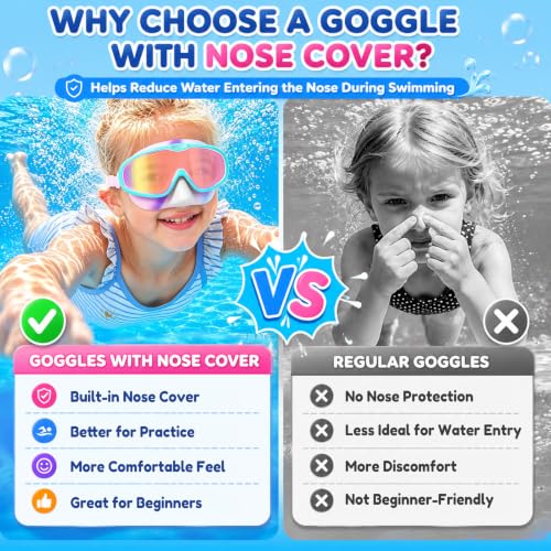 Seago Kids Swim Goggles with Nose Cover 2 Pack for 3-14 Anti-Fog Clear View - color: Blue & Cyan