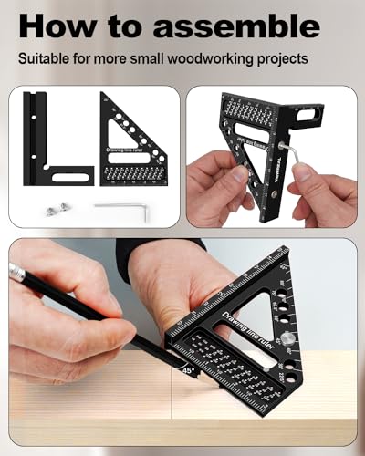 Precision Multi-Angle Carpenter's Square - Versatile Aluminum Woodworking Tool with Laser-Etched Markings for Engineering & Construction - color: Black