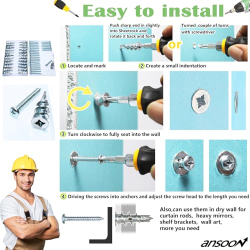 #8 Metal Zinc Self Drilling Hollow Metal Wall Anchors and Screws Kit - size: Silver Metal