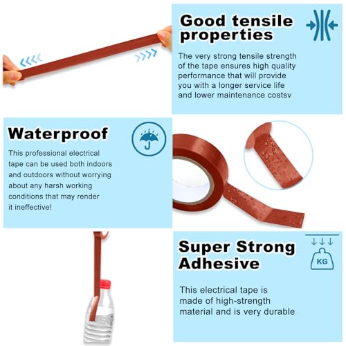 Romeda 9 Pack Electrical Tapes, Electrical Tape Water, Sun, and Oil Resistant, Electrical Tape is Suitable for Most Domestic, Commercial, and Industrial environments - Brown - color: Brown