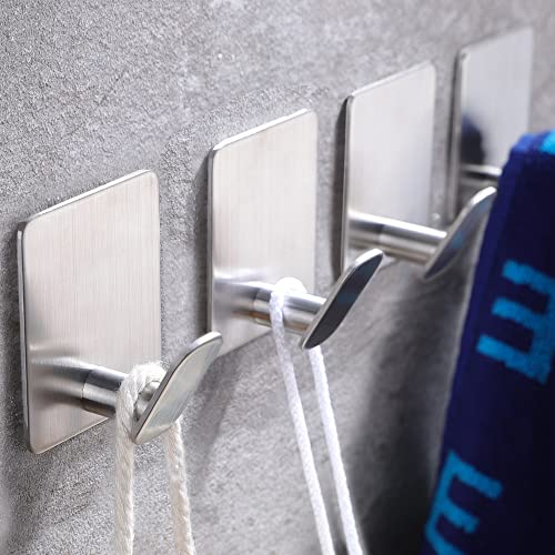 DELITON Adhesive Towel Hooks, SUS 304 Stainless Steel No Drill Shower Hooks - color: Silver