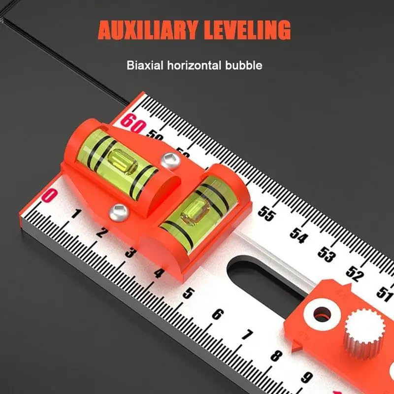 4-in-1 Drilling Positioning Locator, Adjustable 13.78in Multifunctional T Square Ruler, Cabinet Hardware Jig, Marking Gauge Tools for Woodworking, Cabinet Drawer Door Hole Drilling Template