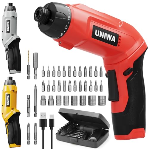 UNIWA Cordless Electric Screwdriver Rechargeable, 650 RPM Power Drill-Red - color: Red