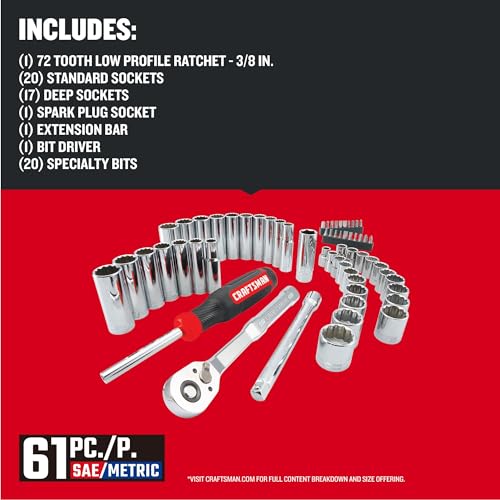 CRAFTSMAN Mechanics Tool Set, 3/8 Inch Drive, 61 Piece (CMMT45161) - size: Pack of 1