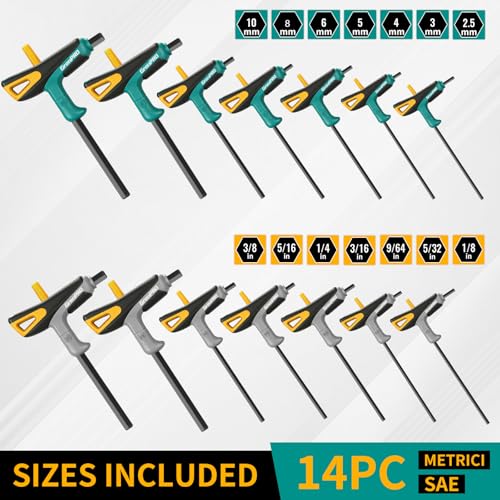 GRENPRO 14PC T-Handle Long Arm Allen Wrenches Sets Metric &SAE Box Hex Key - style: 14 Pieces T-Handle Allen Wrench Set Metric and SAE