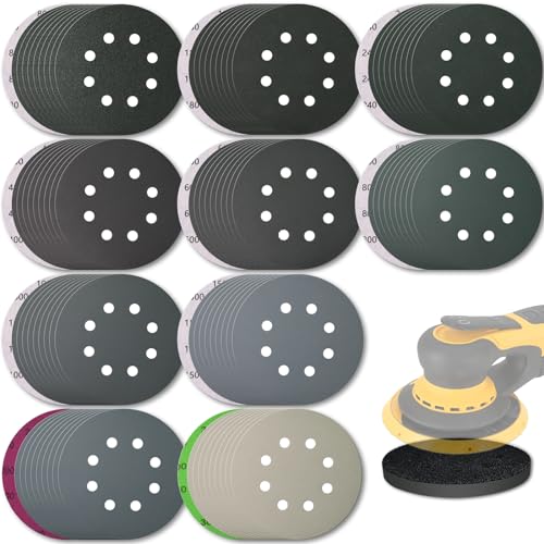 101PCS 5 inch Sanding Discs, 8 Holes Hook & Loop Wet Dry Sandpaper Orbital Sander Pads 80 180 240 400 600 800 1000 1500 2000 3000 Grit with Foam Pad, Sandpaper Assortment for Car Wood Metal - style: 101PCS