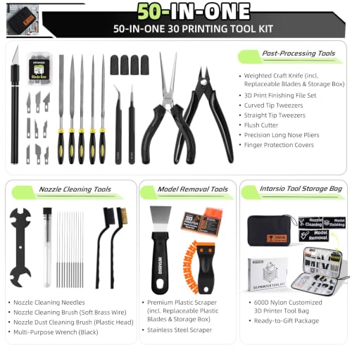 50pcs 3D Printer Toolkit and Accessories for All FDM/SLA 3D Printers - style: Essential Version