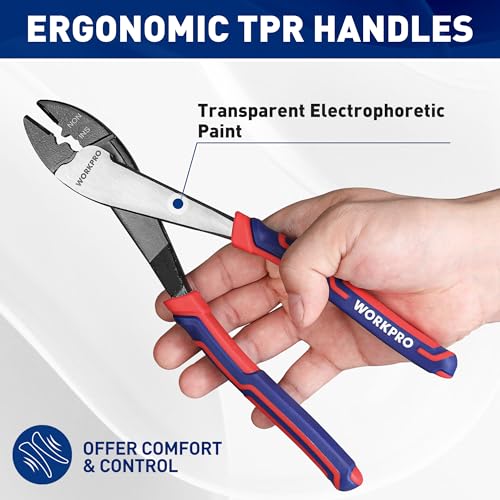 WORKPRO 9.5" Wire Cutter/Crimper, Wire Crimping/Cutting Tool for 10-22 AWG Terminals and Connectors, Designed for Insulated and Non-Insulated Connections (Pack of 2) - size: 9.5 inches (Pack of 2)