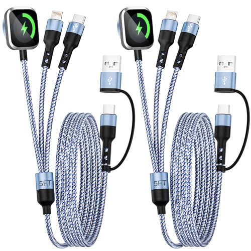 2026 Car Essentials 3 in 2 Multi Charging Cable for iWatch/CarPlay Cable - color: Pale_Blue, size: 2PCS&5FT