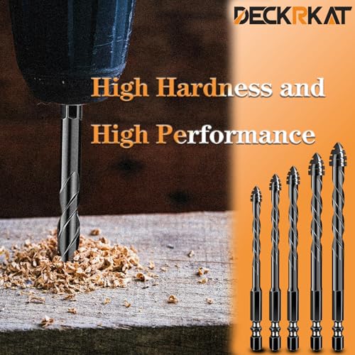 DECKRKAT Upgraded Black 4-Flute Serrated Masonry Drill Bit Set - 10-Piece Set (3/16" to 1/2") for Concrete, Tile, Glass, Brick, Ceramic, Plastic - size: 10 Piece (3/16"-1/2"), style: 4-Flute Serrated Drill Bit