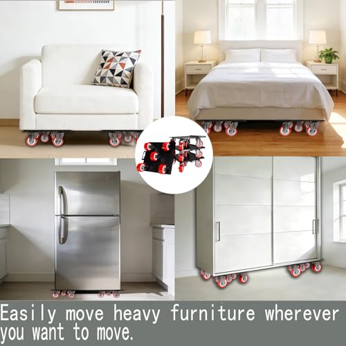 Furniture-Movers-with-Wheels-Dollies,Furniture-Dolly 360°Rotatable and Lockable,Furniture Sliders with 5 Wheels Rubber Silent Furniture Lifter Tool Set,3300 lbs Load Capacity,6.3×6.3IN Red - color: Furniture Mover Red