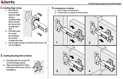 Berta (20 Pieces) Full Overlay Frameless European Hinges, 105 Degree 2-Cam 4-Way Adjustable Concealed Kitchen Cabinet Door Hinges with Screws - size: 20