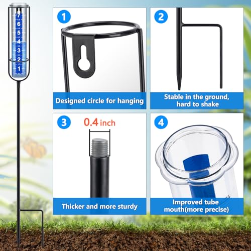 Rain Gauge Outdoor, 7" Freeze-Proof Rain Gauge Outdoor Best Rated, Large Clear White Numbers and Adjustable Height - Stylish and Practical Rain Measuring Tool for Garden, Lawn, Patio - size: 4-Section Rain gauge White