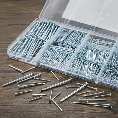 Picture Hanging Nail Kit, 710 Pieces, White Frame Nails up to 2 Inches, Assorted Sizes with Storage Case (White)