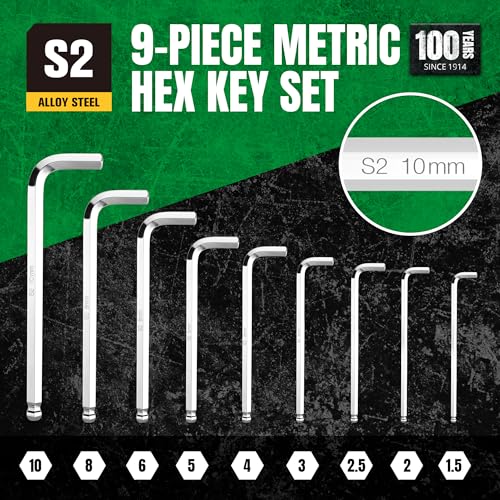SK Metric Allen Wrenches Sets, 9-Piece L-Shaped Hex Key Set, S2 Steel - style: Metric