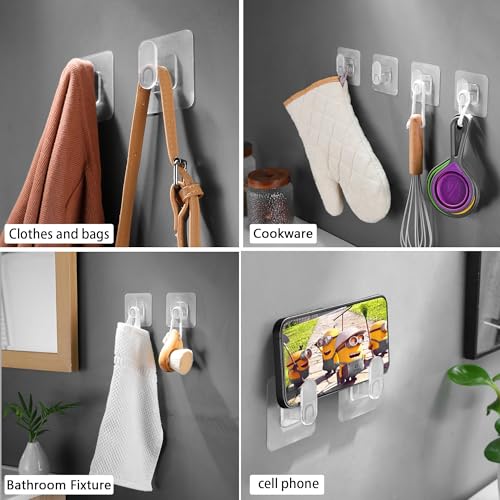 DELITON Drill Free Wall Hooks for Towels & Robe, 10 Pack, Adhesion - Shower Hanger Hook Stick on Wall for Bathroom - color: Transparent-1