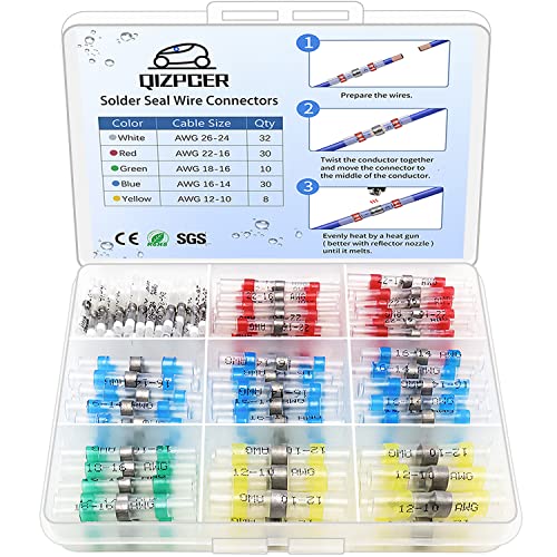 110 Pcs Heat Shrink Wire Connectors, Solder Seal Butt Connectors Kit Waterproof Marine Electrical Splice Terminals - size: 110 PCS