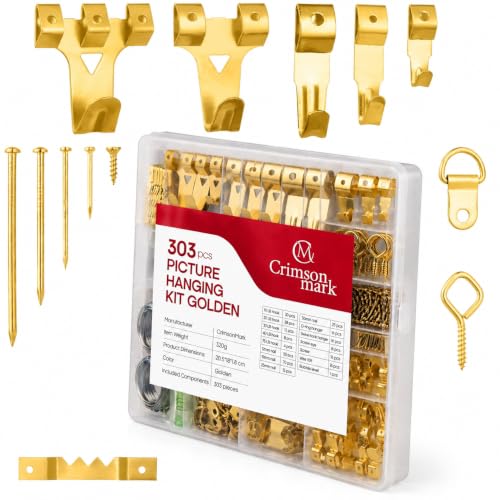 CrimsonMark 303-Piece Picture Hanging Assortment with Heavy Duty Hooks - size: Gold