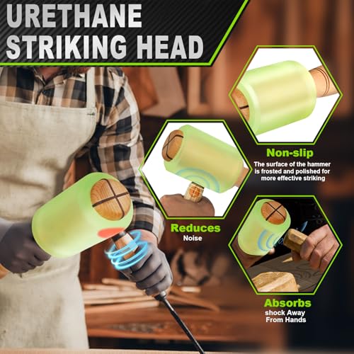 Wood Carving Mallet 12 oz - Non-Slip Woodworking Hammer for Chisels, Gouges & Carving Tools, Light Green Urethane Head - color: Greener