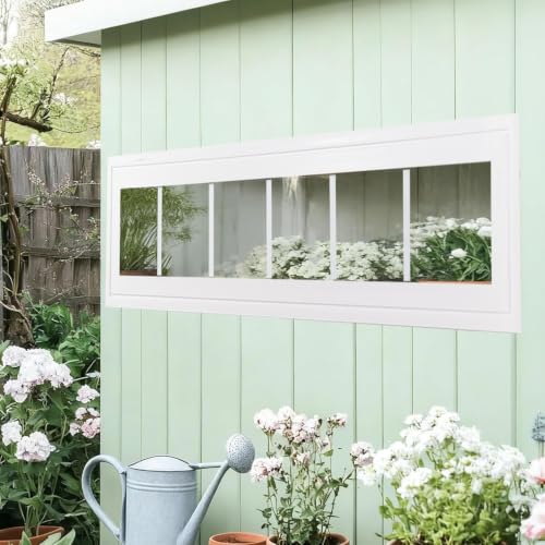 NeatiEase Vinyl Transom Window, 12" x 42" Fixed Glass Household Windows with Grids and Dual-pane Tempered Glass for House, Shed, Doors, Garage, Chicken Coop, Basement (White) - size: 12"x42"