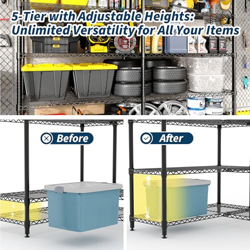 5-Tier Metal Storage Shelves, Heavy Duty Wire Rack Shelving Unit for Garage Kitchen Storage, 15.7"D x 71"W x 70.5"H Adjustable Shelf for Basement & Pantry Room Organization, Easy Assembly - size: 71"W x 70.5"H x 15.7"D, 5-Layer,