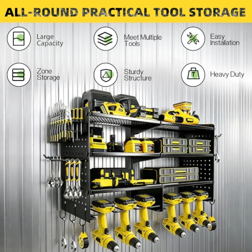 Power Tool Organizer Wall Mount, 4 Tier Heavy Duty Tool Storage Rack
