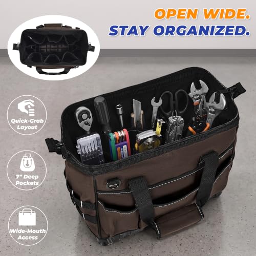 Heavy Duty Canvas Tool Bag, Wide Mouth Tool Tote Organizer - color: Dark Grey