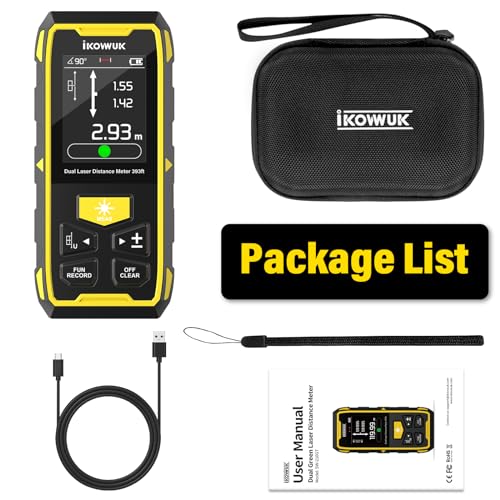 IKOVWUK Dual Laser Measuring Tool, 393FT/120M Bilateral Laser Distance Meter 6 Unit Switching, Rechargeable Digital Laser Measure with Backlit LCD Display, Angle Sensor, Multiple Measure Mode