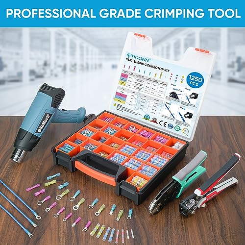 TICONN 1250 Pcs Heat Shrink Wire Connectors, Marine Crimp Ring Terminal Kit - style: 1250PCS Combo
