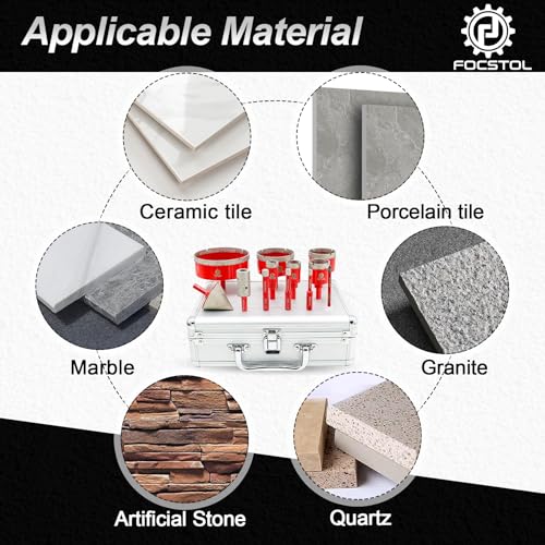 Diamond Core Drill Bit Set - FOCSTOL 12pcs (6/8/10/20/25/35/50/68/100mm+20mm Finger Milling Bit+50mm Beveling Chamfer Bit+6mm Carbide Drill) Hole Saw Kit for Porcelain Ceramic Tile Marble Granite - size: KIT11