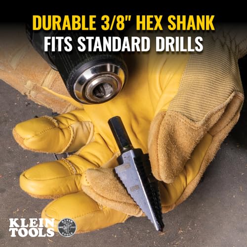 Klein Tools KTSB11 Step Drill Bit #11 Double-Fluted 7/8 to 1-1/8-Inch with Easy-to-Read Markings and Targets, 3/8-Inch Hex Shank - size: 7/8 to 1-1/8-Inch, style: Standard