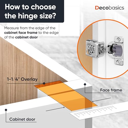 Decobasics 50 Pack Soft Close Cabinet Hinges 1-1/4" Overlay for Kitchen Cabinet Doors, Slow Self-Closing Concealed Hidden Hinges for Face Frame –Stainless Steel, 3-Way Adjustable & Quiet Close Damper - size: 1-1/4 Inch