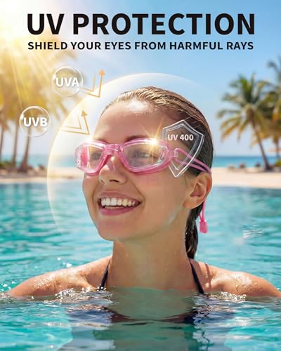 Aegend Swim Goggles, Swimming Goggles No Leaking Full Protect Adult Youth - color: Transparent Rose Red
