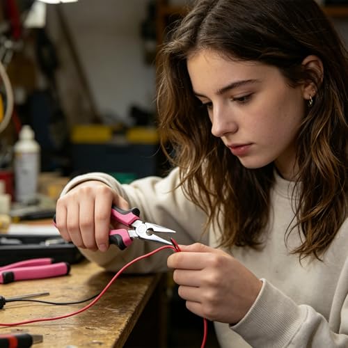 CARTMAN 150-Piece 8V Cordless Drill Hand Tool Set Pink Household Repair Kit - color: Pink
