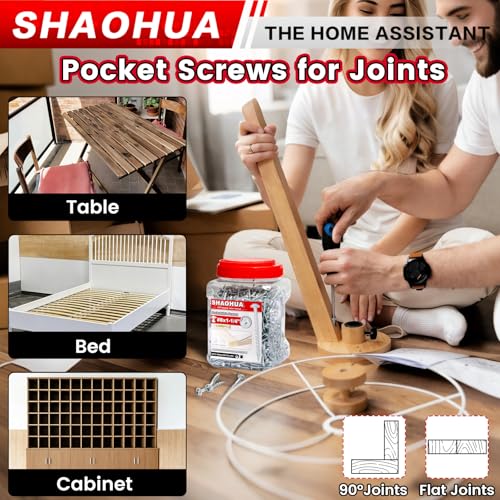 1200 Pcs #8 1-1/4" Pocket Hole Screws, Coarse Thread for Furniture, Cabinets, Compatible with Kreg Jig, Zinc Plated Pocket Screws for Indoor Use, Portable Handheld Box w/ SQ2 Square Drive Bit - size: A. #8 1-1/4"