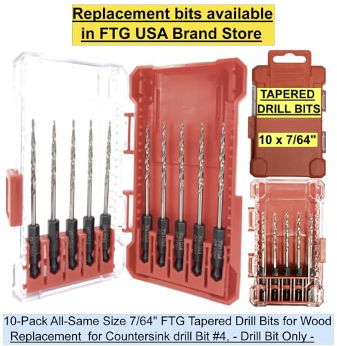 FTG USA 3-Pk #4 (7/64") Countersink Drill Bit Set, 1 Stop, 1 Wrench & Case - size: #4, style: 3 Pc with Depth Stop and Case