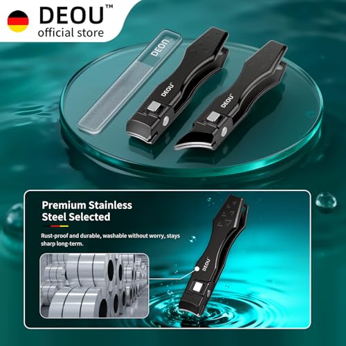 DEOU Nail Clippers Set, Stainless Steel Manicure Kit for Thick Hard Ingrown Nails, Anti-Splash with Nail File, Portable Keyhole Design, Gift Box for Home Travel (Black, Diagonal Cut + Straight Cut) - color: Black, Diagonal Cut + Straight Cut