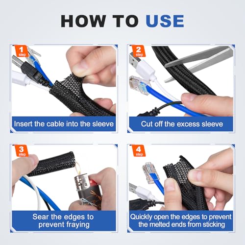 1/2" Cable Management Loom Wrap Sleeve Cord Wire Hider Organizer Covers - size: 1/2"-16ft