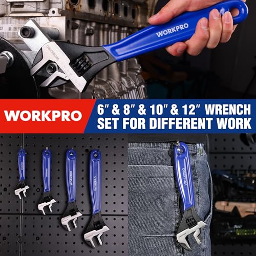 WORKPRO 4 PCS Adjustable Wrench Set, 6", 8", 10" & 12" Wide Jaw Wrenches - color: Blue, size: 6-Inch & 8-Inch & 10-Inch & 12-Inch