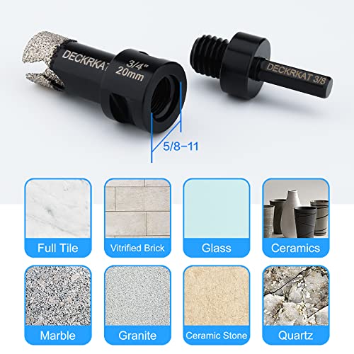 3/4” Diamond Hole Saw with Slots 20mm Vacuum Brazed Tile Hole Saw for Porcelain Granite Brick Concrete with 5/8-11 Thread to 3/8” Hex Shank Adapter Fit Both Angle Grinders & Electric Drills - size: 3/4”（20mm）