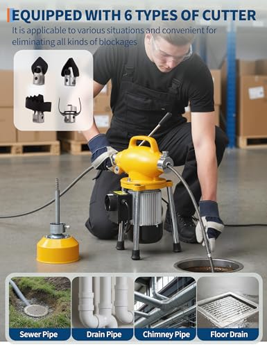 500W 400 RPM Auto Feed Electric Drain Cleaner Machine - color: Yellow