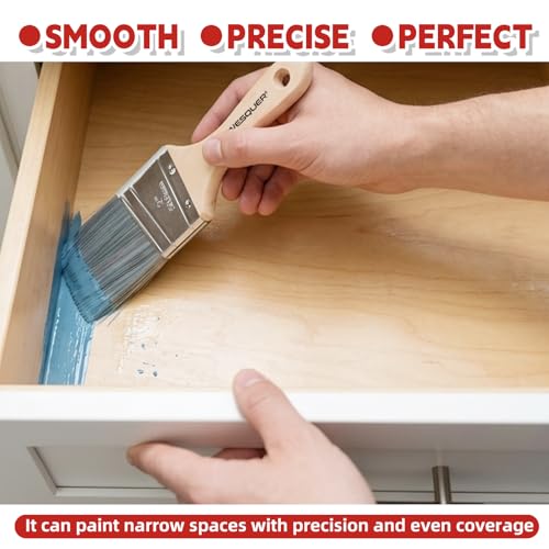 Wesquer 6 Pack Paint Brush Set – Flat & Angled Paint Brushes (1", 1.5", 2", 2.5") with 2" Short Handle Paint Brush, Professional Paint Brushes for Walls, Furniture, Wood Stain and Cabinet Painting