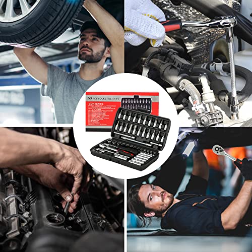 TILIBOTE Socket Wrench Set, 53PCS 1/4 Inch Ratcheting Wrench Set And Extension Bar Gimbal Slide Bar Extension Sockets, Set For Automotive Repair And Home Use. - size: 1/4"