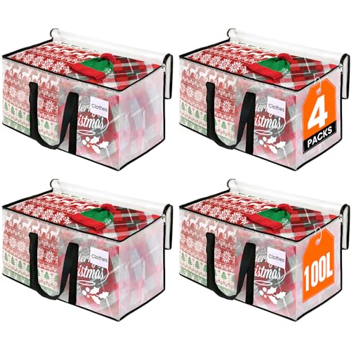 RoomHacks Moving Bags, Heavy Duty Large Storage Bags, 100L, 4 Pack, Clear - size: 100L- 4Packs