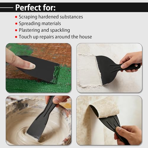 Plastic Putty Knife Set - 3Pcs Black Plastic Scraper Tool, 1.5"/3"/6" Sizes Spackle Knife for Spackling, Painting, Drywall, Arts and Crafts, Tile Jobs, Tamale Making - color: Black