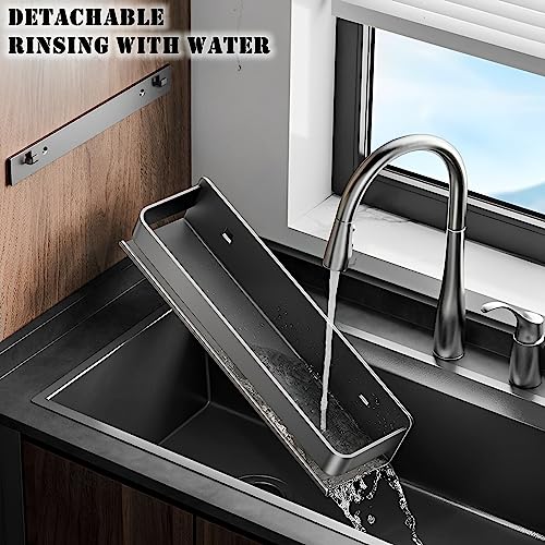 Stainless Steel Wall Mounted Floating Shelves, Drill-Free Adhesive or Screw In, Rustproof Bathroom Organizer & Kitchen Spice Storage Rack, Detachable Metal Display Shelf for Living Room, Gray