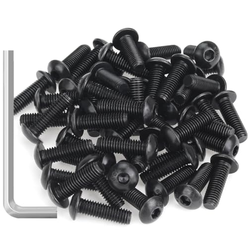 55 Pieces M5 x 16mm Button Head Socket Cap Screws, Thread Pitch 0.8mm, Sutemribor M5 Black Screws, 10.9 Grade Alloy Steel, Black Oxide Finish, Fully Threaded - size: M5 x 16mm, style: Button Head