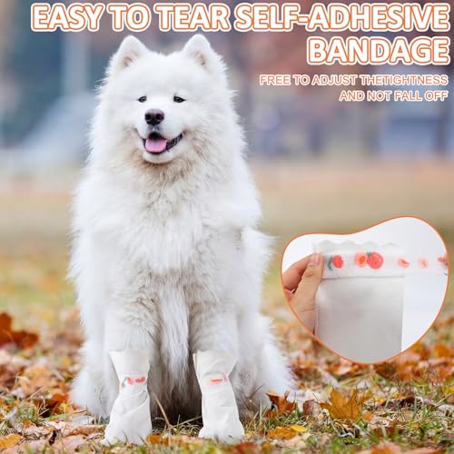 Novabright 60 Pcs Disposable Dog Booties with 3/5 Roll Protectors Bandage for Paw Protection Dog Feet Covers Pet Shoes for Pets Paw Wound Recovery for Medium Large Pets (S) - size: S