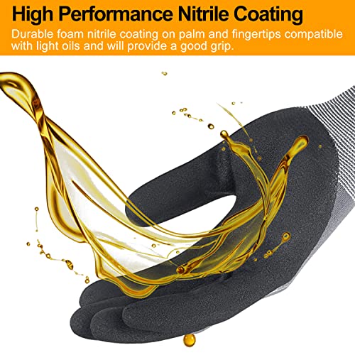 NEOTRIL Safety Work Gloves MicroFoam Nitrile Coated-3/6/12/36 Pairs,Breathable Nylon Working Gloves for Men Women - color: 12 Pairs/ Grey