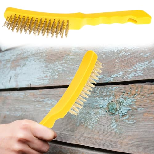 QWORK Wire Scratch Brush, 2 Pack 11 Inch Heavy Duty Stainless Steel Wire Brush with Ergonomic Plastic Handle, Rust Remover & Welding Slag Cleaner for Metal, Paint & Scale